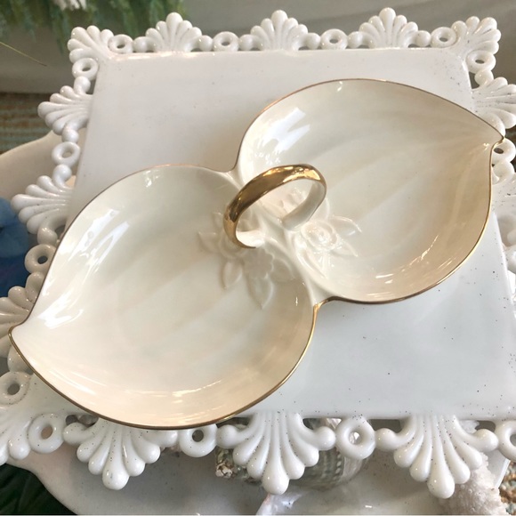 Mikasa 24 Karat Bone China Leaf Rose 2 Part Dish - Picture 1 of 9